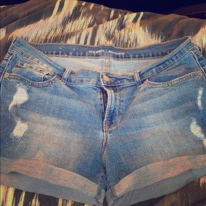 Distressed jean shorts